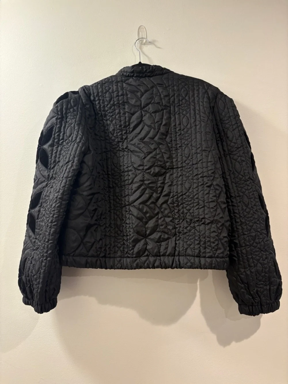 Free People | Black Quilted Jacket with Velvet Floral Appliqués - Picture 5 of 6